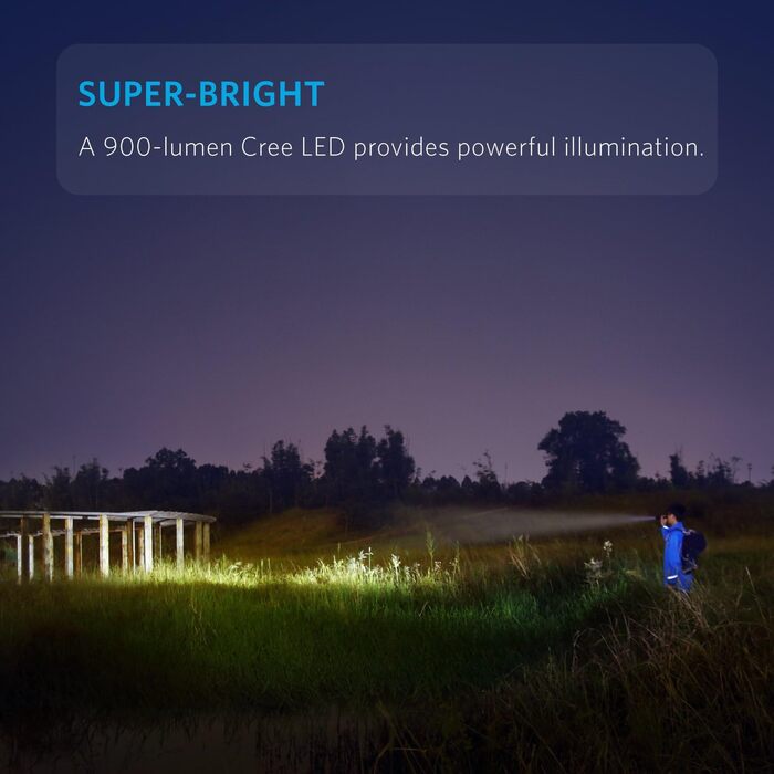 Світлодіодний ліхтарик Anker Bolder LC90, водонепроникний, кишеньковий акумуляторний ліхтарик IP65 із зумом (для кемпінгу, походів та надзвичайних ситуацій) Яскравий світлодіод CREE 900 люмен, 5 режимів освітлення