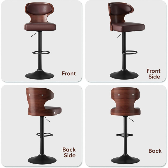 Барний стілець Hawthyhome 4 шт. у наборі, коричневий, з підніжкою та спинкою