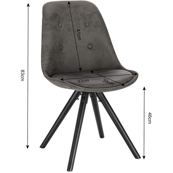 Стільці для їдальні WOLTU, кухонні стільці, скандинавський дизайн, стільці для туалетного столика, крісла для відпочинку, м'які стільці, ретро дизайн, сіре забарвлення, комплект з 2 шт.