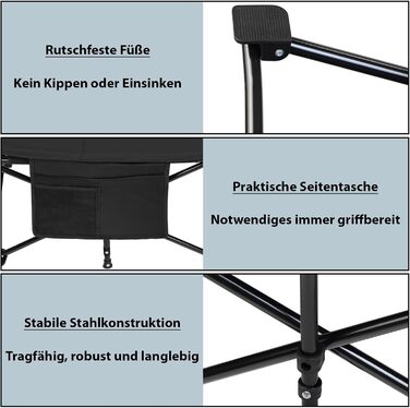 Розкладне кемпінгове ліжко ALPIDEX до 200 кг з м'яким матрацом та бічною кишенею, чорне