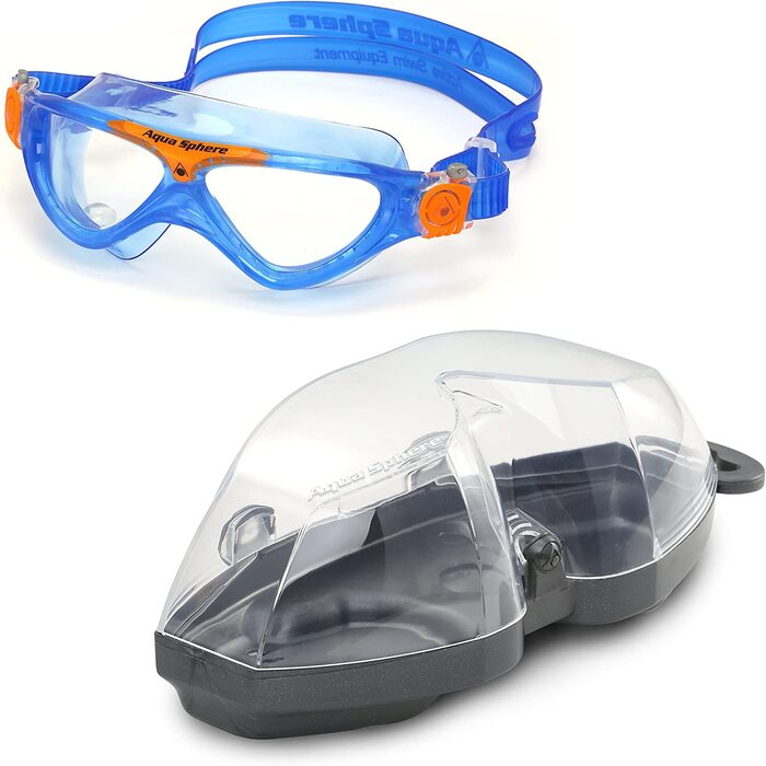 Окуляри для плавання, окуляри для плавання для дітей від 6 років із захистом від ультрафіолету та силіконовим ущільнювачем, лінзи проти запотівання та протікання для хлопчиків та дівчаток Blue & Orange - прозорі лінзи