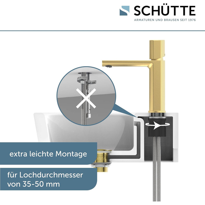 Змішувач для ванної кімнати Schütte Boston, однорідний змішувач для умивальника з горішнім підключенням, золото, для ванної кімнати