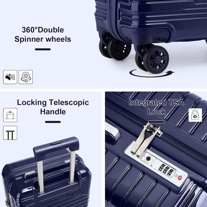 Набір валіз Sea Choice 4 в 1: S/M/L/XL, з жорстким корпусом, розширюваний, з TSA-замком, YKK блискавкою, темно-синій