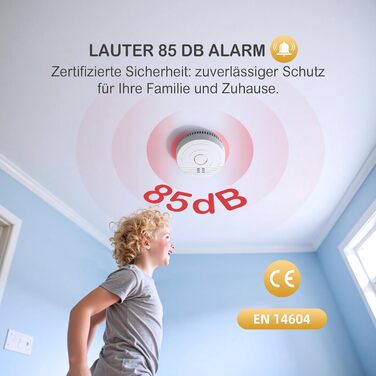 Датчик диму GS536GC з магнітною кріпленням, 5 шт. - Пожежний детектор з фотоелектричним сенсором, сертифікований DIN EN14604, 85 дБ