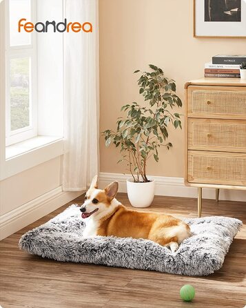 Підстилка для собак FEANDREA, подушка для собак, пухнастий килимок для собак, довгий плюш, 95 х 60 см, м'яка набивка, можна прати в пральній машині, кошик для собак, багатофункціональна, портативна, світло-сіра PGW202G01 L (95 х 60 см) світло-сірий