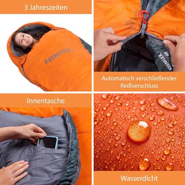 Спальний мішок KeenFlex 3-4 сезони, +7.2°C до -23.4°C, 1500г/2150г, літній та зимовий, для туризму, машинне прання