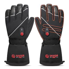 Обогревні рукавички SAVIOR HEAT для чоловіків та жінок, шкіряні рукавички для зимового катання на лижах та ковзанах, рукавички для артриту, акумуляторні, 7.4V 2200mAh, чорний, L