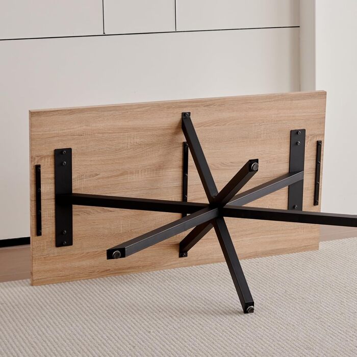 Сучасний прямокутний стіл з МДФ-плитою та чорними металевими ніжками, для вітальні або кухні, 140x78x77 см, темний дуб (світла структура дуба, 140*78*77 см)