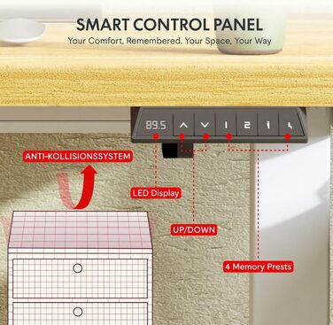 Регульований стіл Sanodesk з великою стільничною поверхнею, аксесуарами (підстаканник, гачки, органайзер, кабель-менеджмент), ергономічний для офісу та дому, шпон берези, 110x54 см, білий+шпон берези