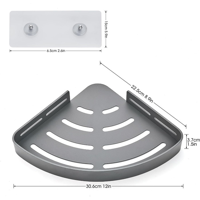 Душова полиця без свердління Душова полиця Кутовий органайзер для ванної кімнати Полиця для ванної кімнати Душовий кошик, душова кутова полиця з 4 гачками Космічний алюмінієвий настінний монтаж сірий, 2 шт. и сірий матовий