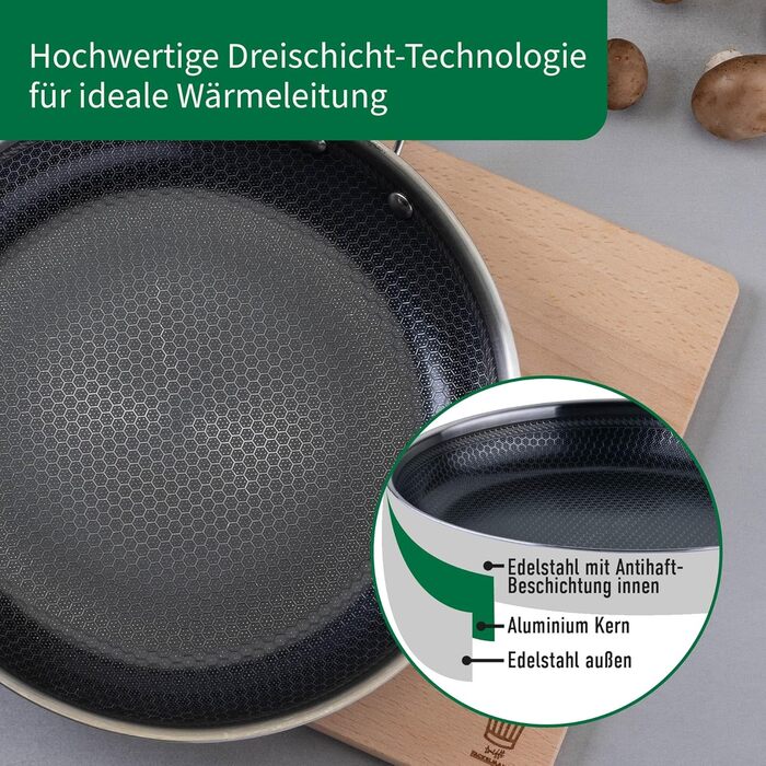 Сковорода Chefkoch від Fackelmann – діаметр 28 см, преміум-якість, антипригарне покриття, нержавіюча сталь, для всіх типів плит (включно з індукцією)