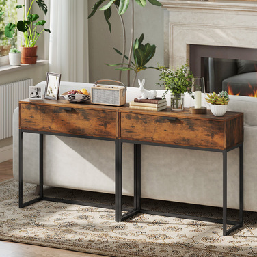 Консольний столик-тумба з ящиком, в індустріальному стилі, для передпокою або вітальні, 80x30x76 см, чорний