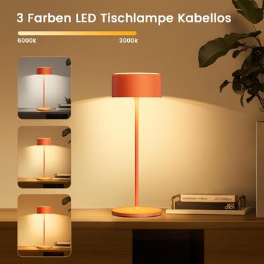 Бездротова LED-лампа TYEE на акумуляторі з регулюванням яскравості, 3000-6000K+RGB, USB-C, водонепроникна IP54, алюміній, для дому та вулиці (Оранжева)