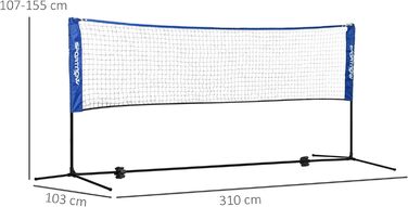 Комплект сіток для бадмінтону SPORTNOW Складна тенісна сітка, 103/120/155H см Регульована по висоті закрита відкрита сітка для бадмінтону, волейбольна сітка з сумкою для транспортування Металева поліестерова синя