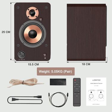 LONPOO LP-42S/LP-42M-BR: Компактні Bluetooth колонки з USB, AUX та виходом на навушники | 30W, 3-дюймовий динамік, дерев'яний корпус