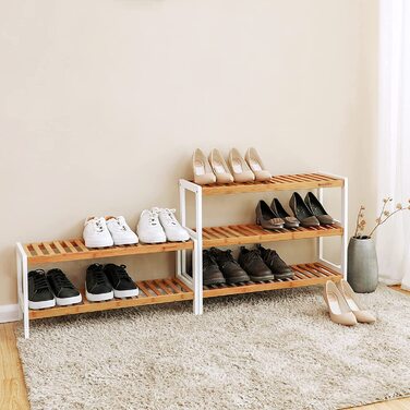 Полиця для взуття SONGMIC, бамбукова підставка, з 3 рівнями, для зберігання взуття, для передпокою, передпокою, 13 Вт (натуральні кольори білий)