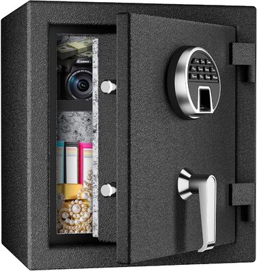 WASJOYE Вогнетривний сейф з біометричним замком, сейф для дому, офісу, готелю з цифровою клавіатурою та зарядкою Type-C (28L)