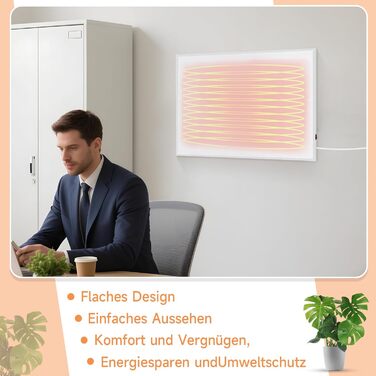 Інфрачервова настінна панель Mursche 450W з термостатом та Wi-Fi, електрична, енергозберігаюча, з пультом дистанційного керування та можливістю встановлення на стіну