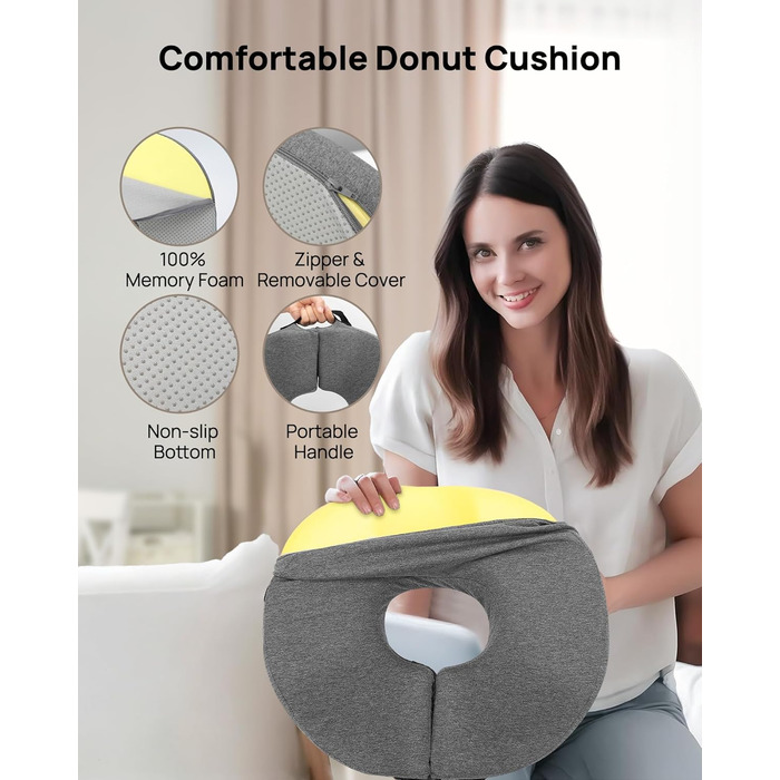 Ортопедична подушка-кільце Feagar: регульований ергономічний сидінець-пончик від геморою та ішіасу, для копчика, післяпологовий (Сірий, стандарт 60-100 кг) для авто, офісного крісла та візків