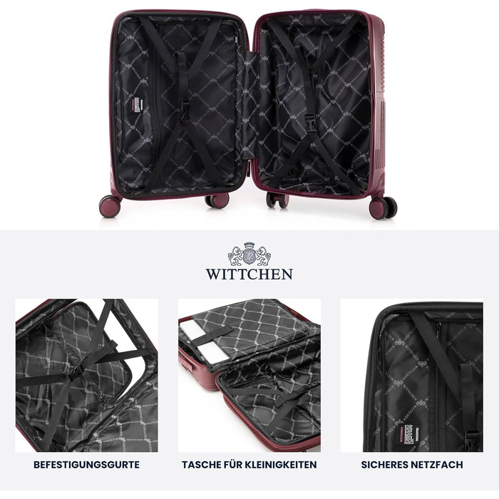 Набір валізWITTCHEN AXIS 3 шт. | Ручна та велика валіза | Гібрид ABS Nylon з TSA замком, телескопічною ручкою та 360° колесами | Бордовий колір