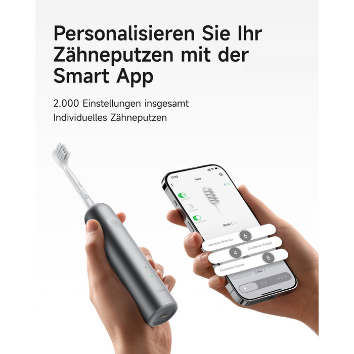 Електрична звукова зубна щітка Laifen Wave з 3 насадками, сіра, водонепроникна (IPX7), з магнітною зарядкою, для дорослих