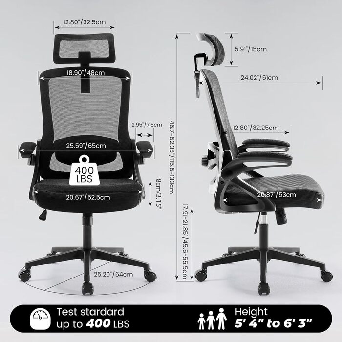 Ергономічне крісло для офісу Fizzin, комп'ютерне крісло з регульованою поперековою підтримкою, дихаюча сітчаста спинка, посилене сидіння, зручне крісло для дому та офісу (Рожевий) (Чорний)