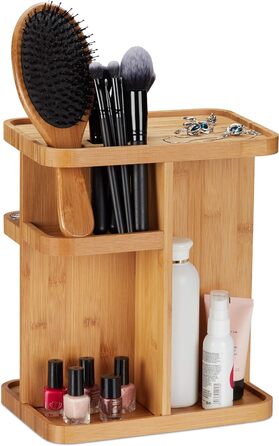 Органайзер для макіяжу Relaxdays Bamboo, поворотний косметичний органайзер для ванної кімнати та туалетного столика, HBT 325,5x18 см, натуральний, 18 x 25,5 x 31 см