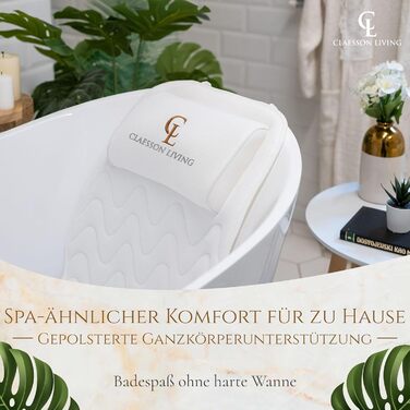 Подушка для ванни для всього тіла (125x43 см) - килимок для ванни з підголовником для підтримки шиї, спини та ніг - з мішком для прання та подорожей та гачком для швидкого сушіння - (Білий)