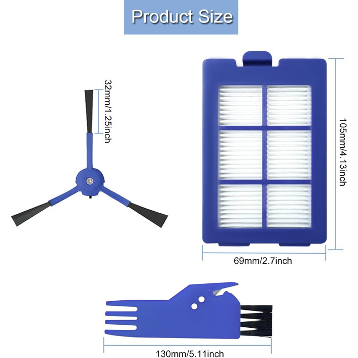 Запчастини EATBALE Аксесуари для гібридного робота-пилососа серії Eufy RoboVac X8, 6 x бічних щіток, 6 x фільтрів HEPA, 1 x щітка для чищення, 1 x викрутка, можна мити та багаторазово використовувати (12 шт. ) бічна щітка фільтр