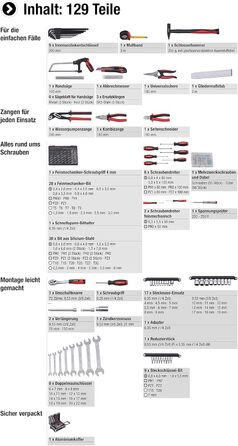 Набір інструментів Meister 156 предметів у візку на колесах з телескопічною ручкою - професійний кейс для інструментів, чорний/сріблястий, 8971440