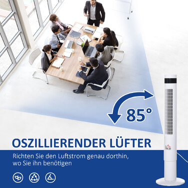 Вентилятор з підставкою, 3 режими вентиляції, пульт дистанційного керування, 50 Вт, таймер на 12 годин, LCD-дисплей, осциляція 85°, для спальні, білий