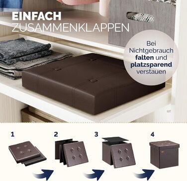 Пуф Casaria® з місцем для зберігання, білий, складний, з м'яким сидінням, 38x38 см. Підходить для спальні, вітальні, передпокою.