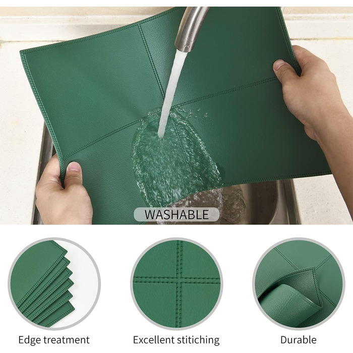 Набори килимків на стіл Punkspace з екошкіри, 6 шт., темно-зелені, стійкі до тепла та бруду, водонепроникні, для кухні та обіднього столу