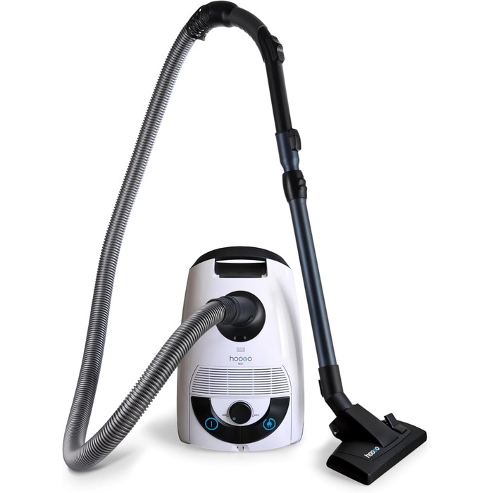 Пилсос Hoogo B3+ з мішком | Пилсос для підлоги | Потужний, з HEPA-фільтром, 850 Вт, радіус дії 11 м, тихий (74 дБ), об'єм пилозбірника 3 л, з набором насадок, білий, з кабелем