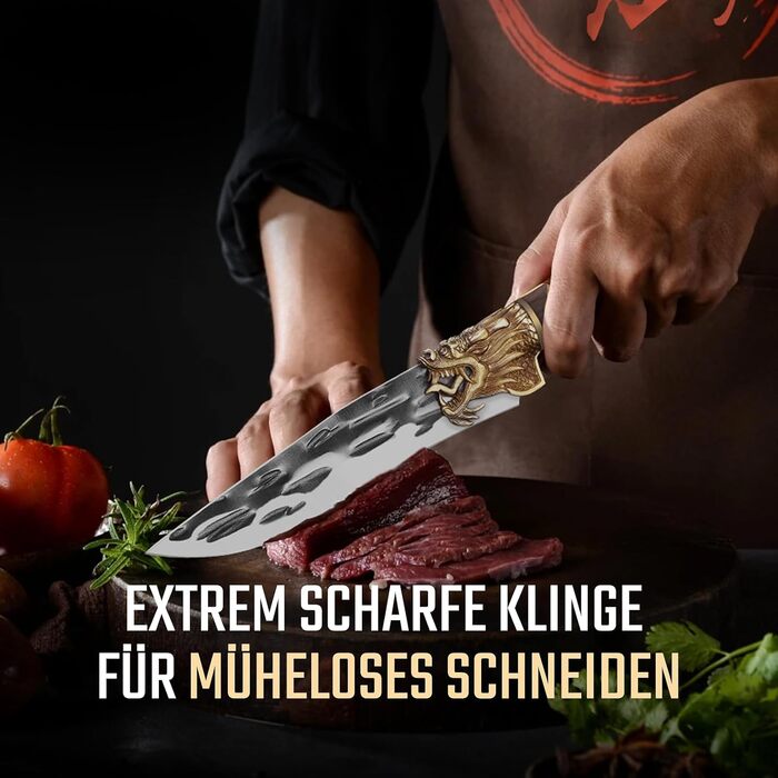 Кухонний ніж Purple Dragon: професійний шеф-ніж з рожевого дерева, для м'яса, риби та овочів