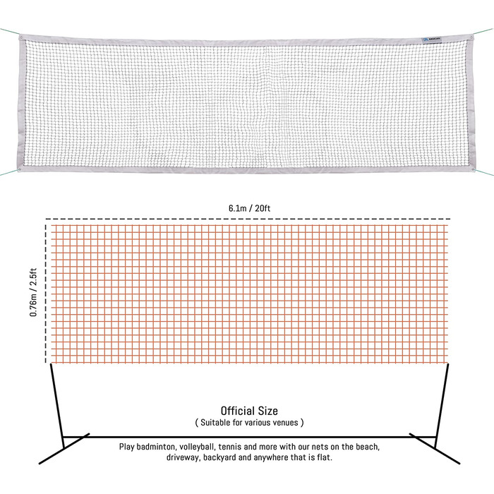 Сітка для бадмінтону EMEKIAN для занять спортом на відкритому повітрі в приміщенні, 6,8 х 7,5 м, портативна змінна класична сітка для бадмінтону зі сталевими тросами, без перекладин 6,1 м х 0,76 м