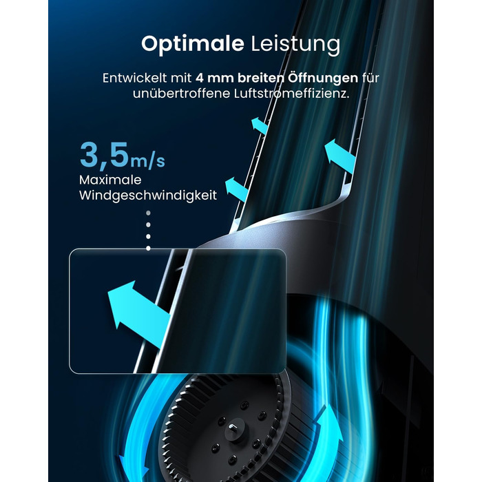 Вентилятор Pro Breeze OmniAir з очищувачем повітря 105 см, 10 швидкостей, HEPA 13, LED дисплей, пульт ДУ, 5 режимів, тиха робота, чорний