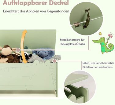 Дерев'яна іграшкова скриня DREAMADE, 60x33x37,5 см, стільчик для дитини, ящик для іграшок з кришкою, дитяча скриня, органайзер для дитячої кімнати (зелений)