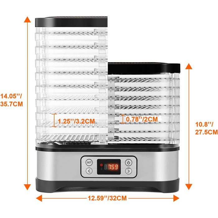Дегідратор для їжі MEYKEY, 8 відділень, дегідратор для овочів, фруктів, м'яса, налаштування температури з ручкою, регульована температура 35-70C, 400 Вт