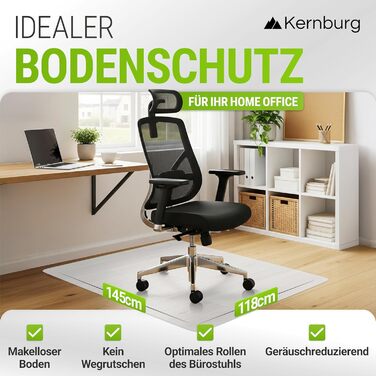 Захисна килимок під офісне крісло – прозора підкладка для ламінату, паркету та плитки – антиковзаюча, з шумоізоляцією, ідеальна для дому (118 x 145 см)