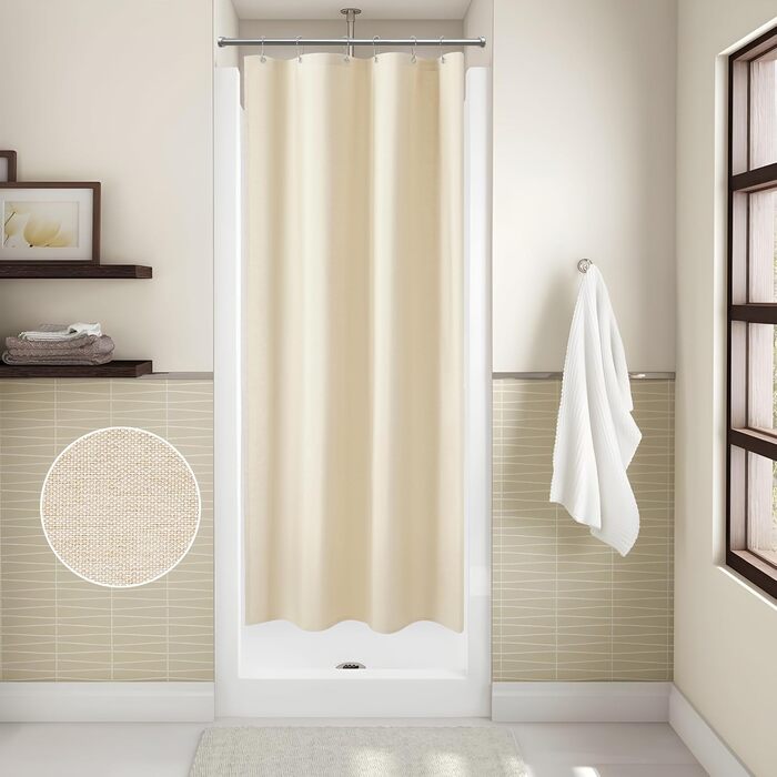 Штора для душу з льону з металевими кільцями, 182x182 см, темно-синій (Marineblau)