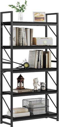 Стильна полиця YITAHOME з 5 ярусами, чорна, 80 x 30 x 158 см | Полиця для книг, вітальня, офіс