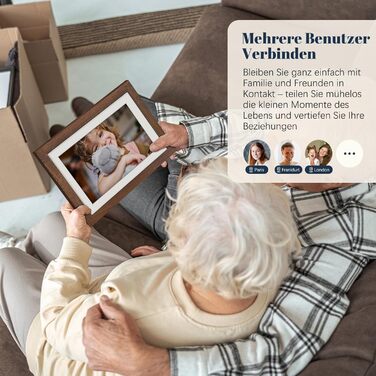 Цифровий фоторамка Frameo 10.1 дюйма з Wi-Fi, горіхове дерево, 32GB, IPS Touchscreen, Wi-Fi, фото/відео через додаток Frameo, подарунок для чоловіків та жінок