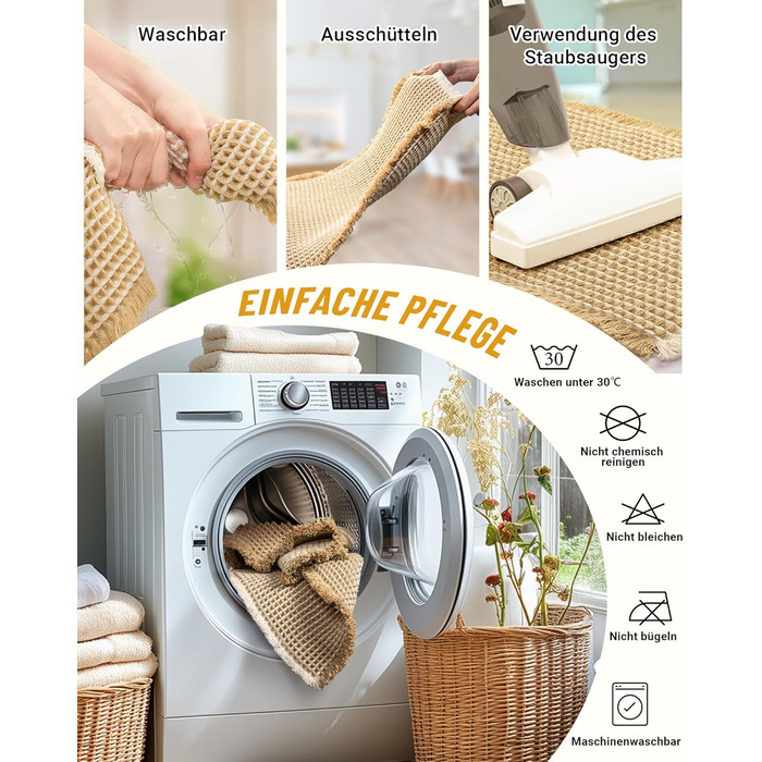 Набір килимків для ванної кімнати, антиковзаючі, бохо-стиль, 2 шт. (51x120 см + 41x61 см), коричнево-білі