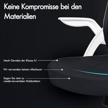 Офісний крісло ALFORDSON з динамічною підтримкою попереку, регульоване, з відкидними підлокітниками, чорне (Arc - Біле)