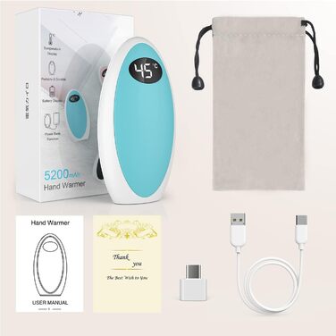 Портативний нагрівач рук Powerbank 5200mAh USB, електричний нагрівач для рук, для кемпінгу, катання на лижах, подарунок (блакитний)