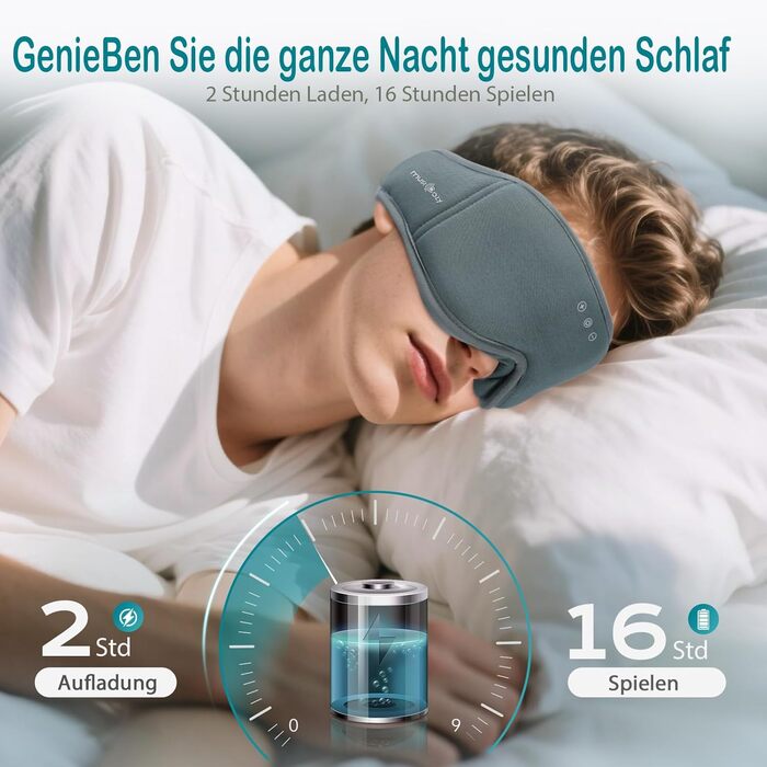 Маска для сну Musicozy з навушниками | 3D маска для сну з Bluetooth 5.4, м'яка бамбукова тканина, для відпочинку та подорожей (сіра)