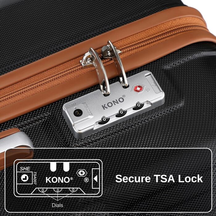 KONO Набір валіз: 6 частин, дорожній набір, багаж, косметичка, ручна сумка, культиватор (Чорний/Коричневий)