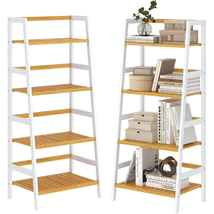 Багатофункціональна бамбукова полиця VIAGDO з 4 ярусами для ванної кімнати, книг, взуття, рослин, балкону, квітів. Білий колір
