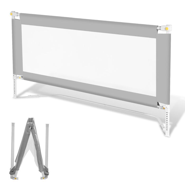 Бортики для ліжка дитячі Ikodm 2x200 см + 1x180 см, регульовані (64-96 см), сірі, з U-подібними ніжками - захист від випадання